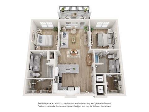 Floor plan for 2 beds, 2 baths, 1085 sqft